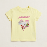 Light Yellow Summer Heart Print T-shirt Top For Girls