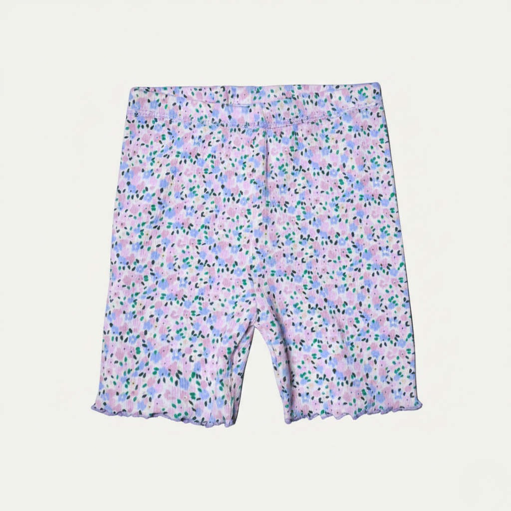 MULTI FLOWERS PRINT RIBBED FABRIC 3 QUARTER PAJAMA TROUSER