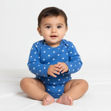 BLUE STARS PRINT COTTON JERSY FABRIC HALF BODY FULL SLEEVES ROMPER