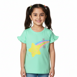 SEA GREEN RAINBOW STAR PRINTED T-SHIRT FOR GIRLS