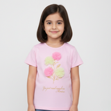 PINK NET FLOWERS PRINTED T-SHIRT TOP FOR GIRLS