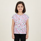 SKY BLUE BIG FLOWERS PRINTED T-SHIRT TOP FOR GIRLS