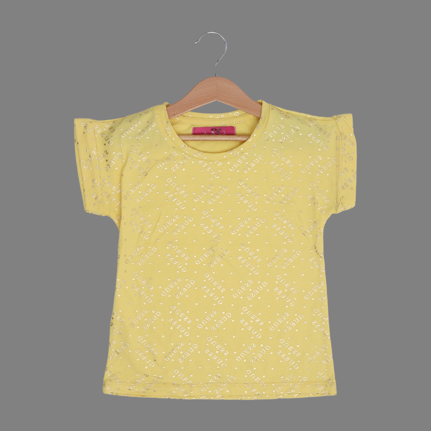 YELLOW WITH GOLDEN GUESS PRINTED T-SHIRT TOP FOR GIRLS Secondary image