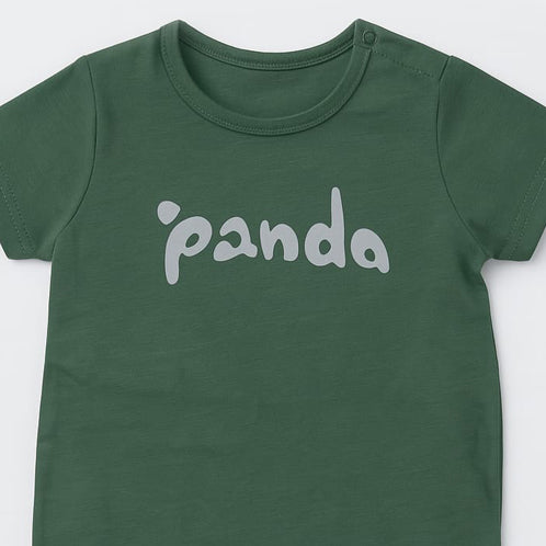 DARK GREEN PANDA PRINT HALF BODY ROMPER