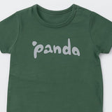 DARK GREEN PANDA PRINT HALF BODY ROMPER