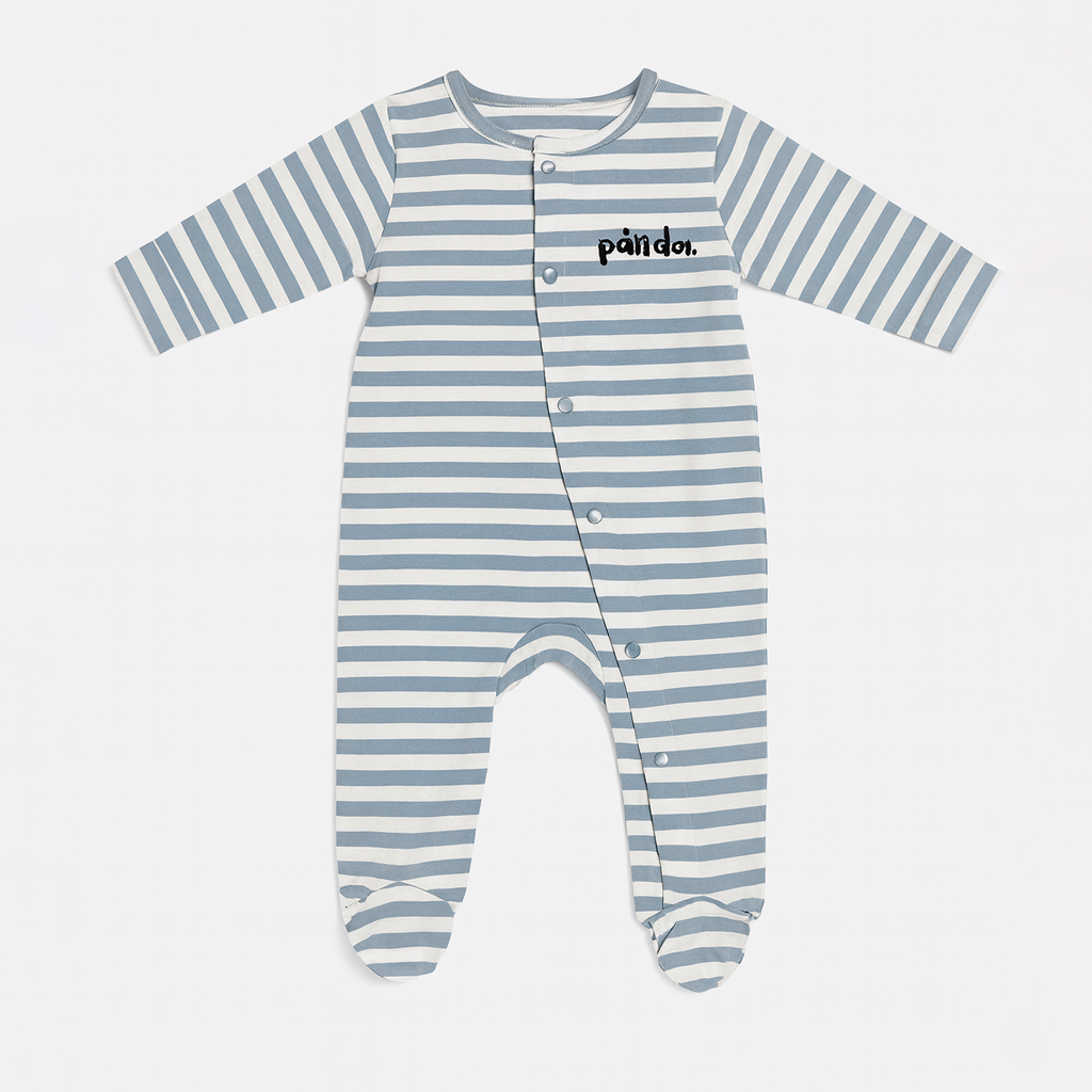 White With Blue Panda Stripes Romper For Winters Secondary image