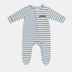 White With Blue Panda Stripes Romper For Winters