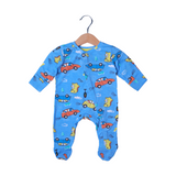 ROYAL BLUE DINO & CARS PRINT FULL BODY FULL SLEEVES ROMPERS