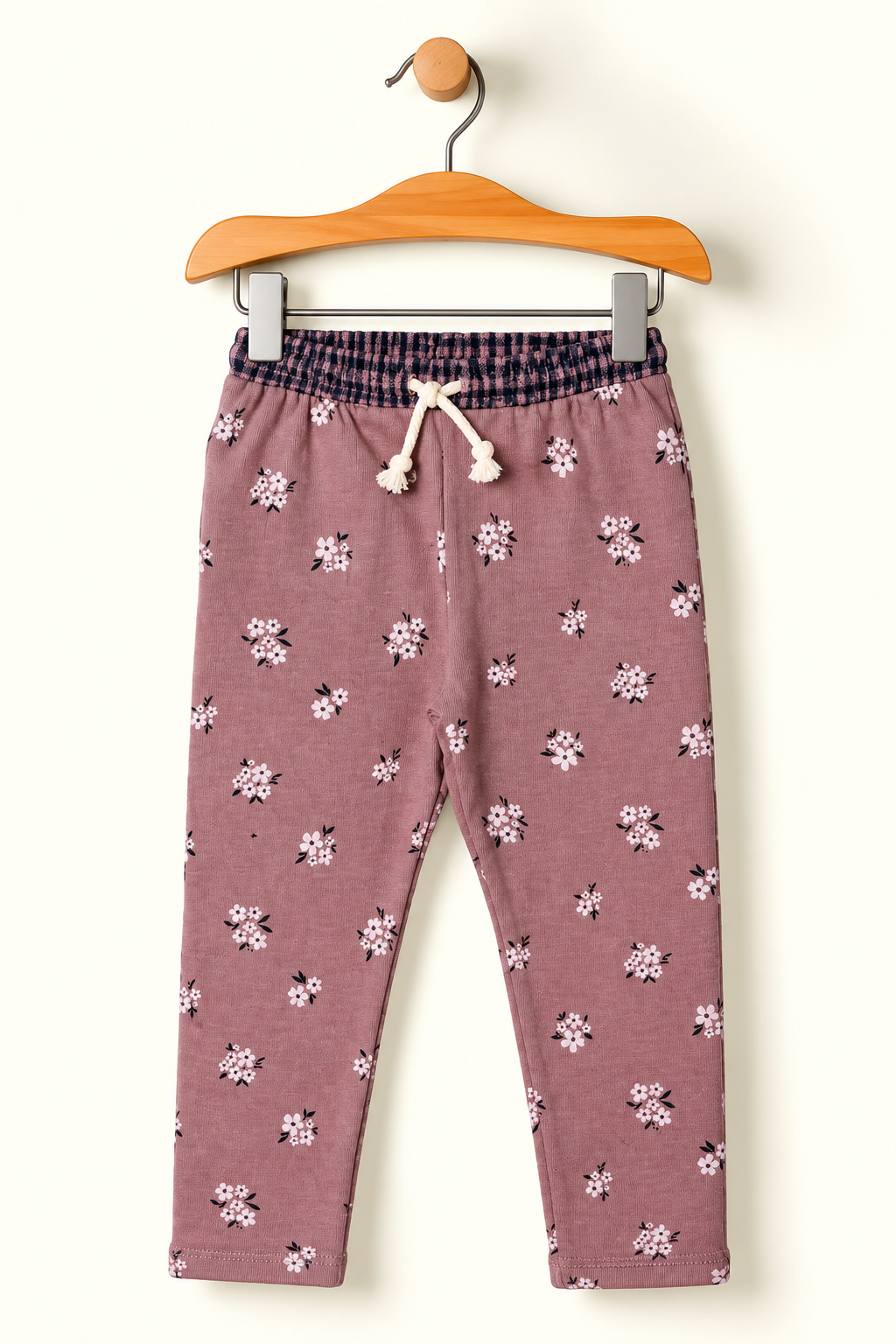 BROWN FLOWERS PRINT WITH POCKET RIBBED FABRIC PAJAMA TROUSER Main image