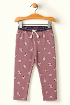 BROWN FLOWERS PRINT WITH POCKET RIBBED FABRIC PAJAMA TROUSER