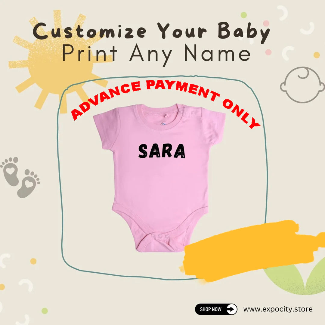 CUSTOMIZE YOUR NAME PRINT ON BABY PINK HALF SLEEVES HALF BODY ROMPER Main image