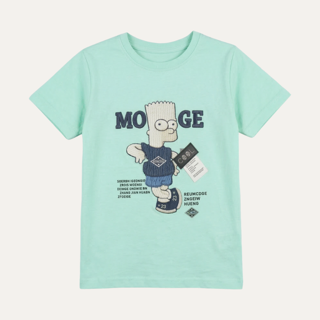 Turquoise Catoon Print Half Sleeves T-Shirt For Boys Secondary image