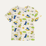 Cream Dream Dragon Print Half Sleeves T-Shirt For Boys