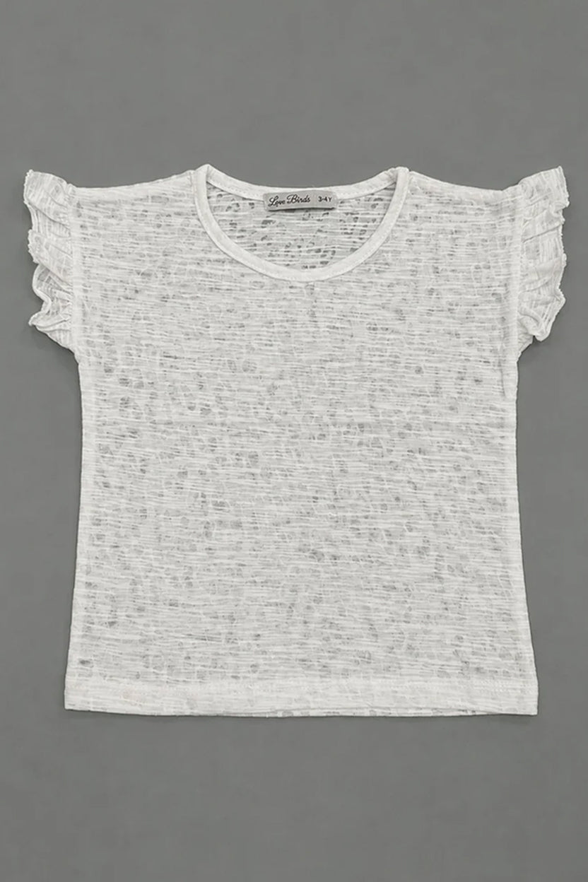 White Ruffle Sleeves T-shirt Top For Girls