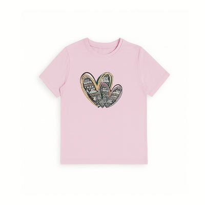 PINK HEART PRINT T-SHIRT FOR WOMEN