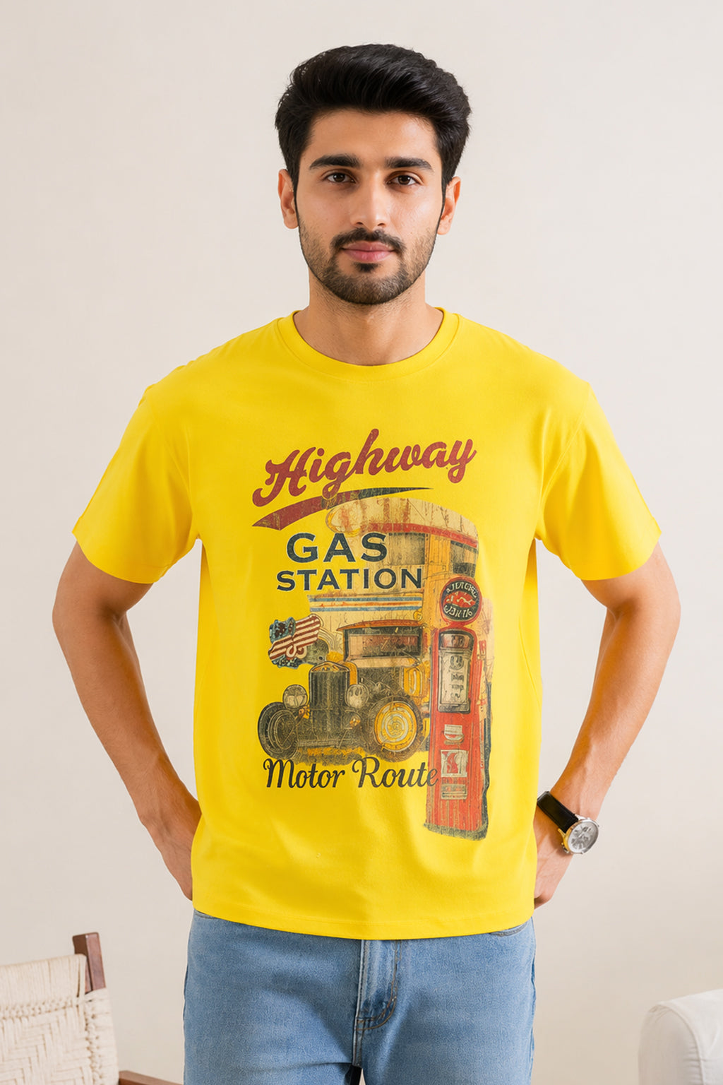 MUSTARD "HIGHWAY" PRINT T-SHIRT FOR MEN Main image