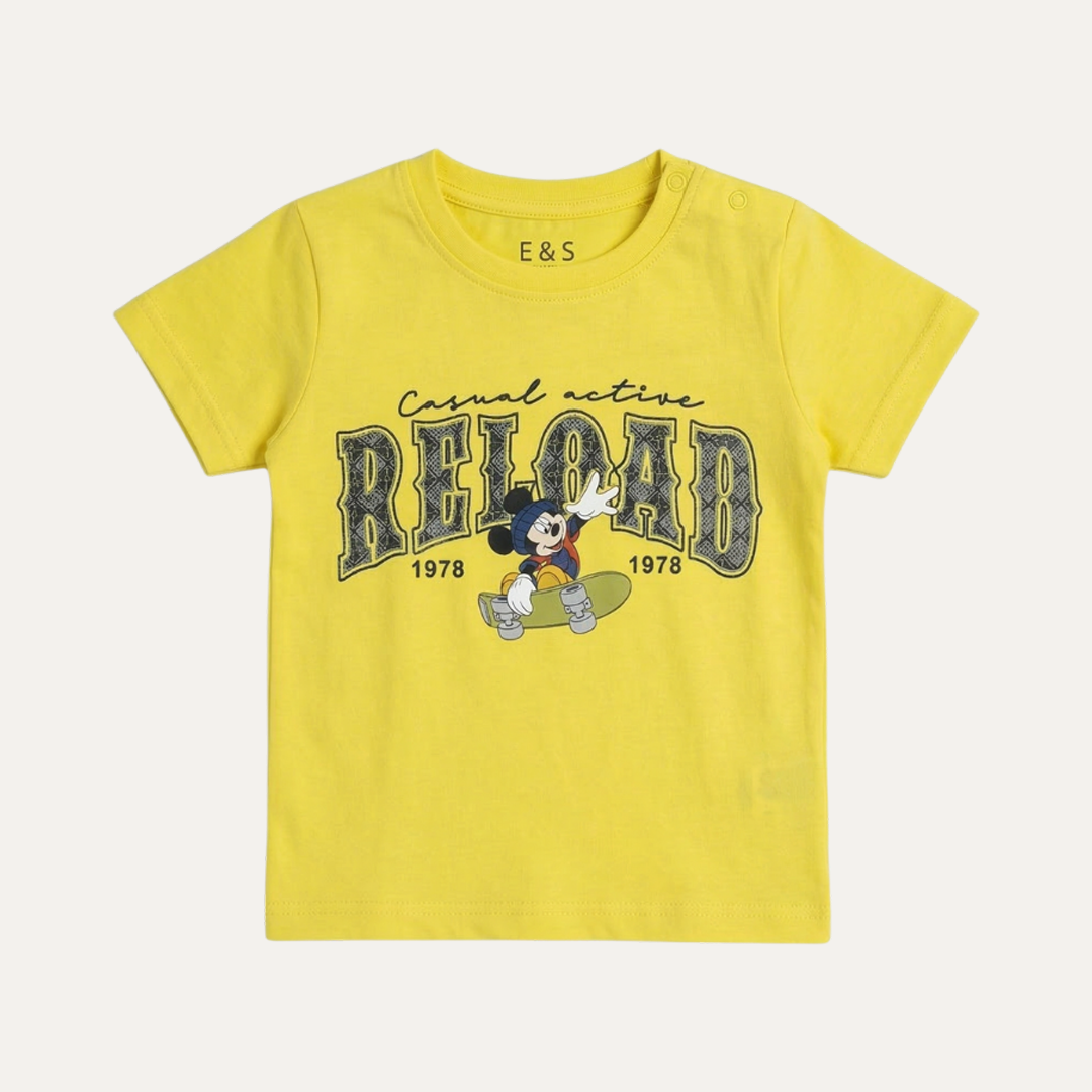 Yellow Reload Print Half Sleeves T-Shirt For Boys