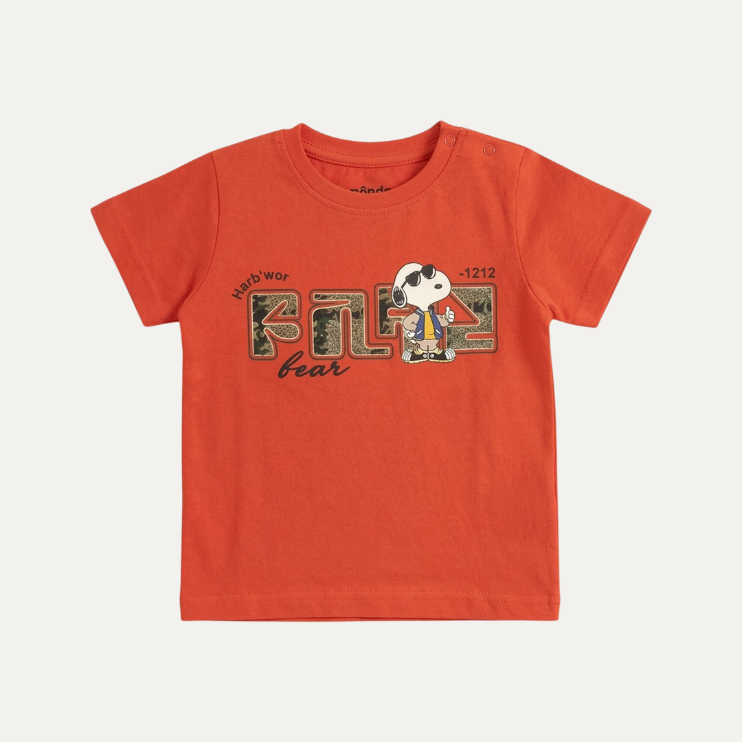 Orange Snoopy Print Half Sleeves T-Shirt For Boys Secondary image