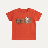 Orange Snoopy Print Half Sleeves T-Shirt For Boys