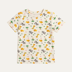 Cream Animals Print Half Sleeves T-Shirt For Boys