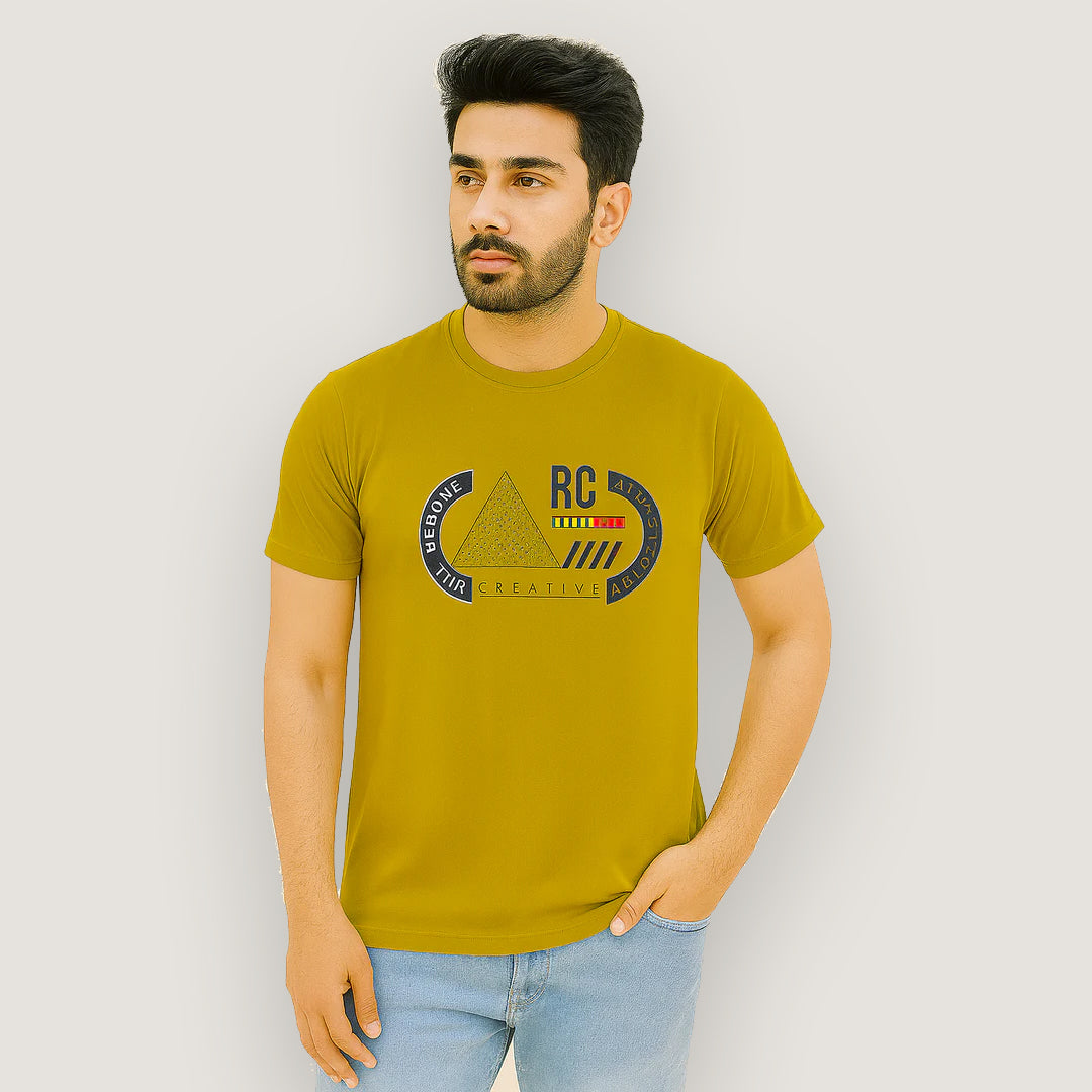 MUSTARD "AUTHENTIC WEAR" PRINT T-SHIRT FOR MEN