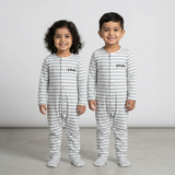 White With Blue Panda Stripes Romper For Winters