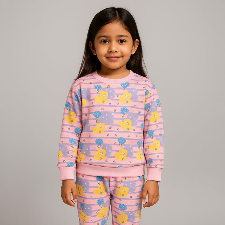 Pink Hearts Print Fleece Fabric Suit For Winters Main image