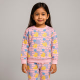Pink Hearts Print Fleece Fabric Suit For Winters