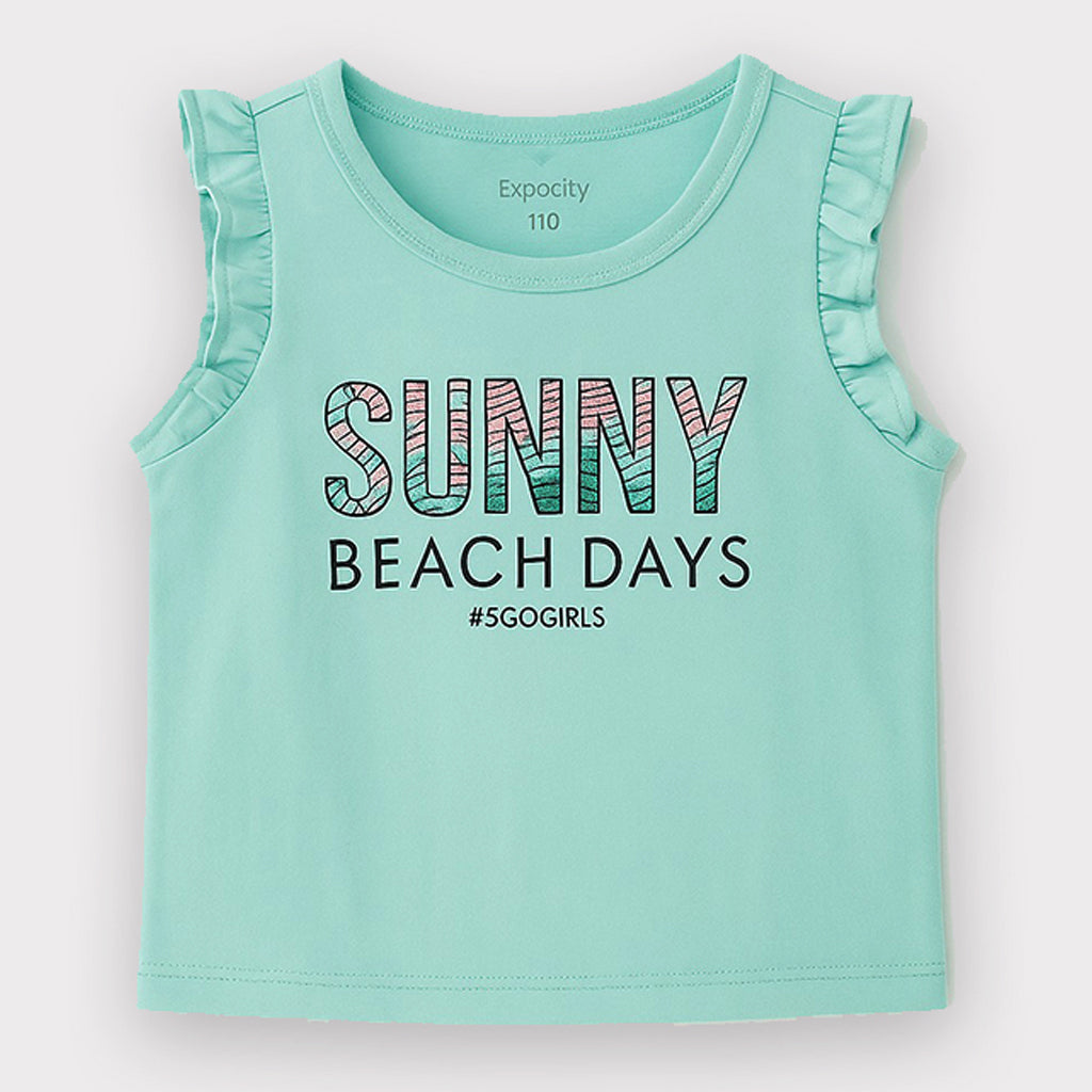 SKY BLUE "SUNNY BEACH DAYS" PRINT T-SHIRT TOP FOR GIRLS