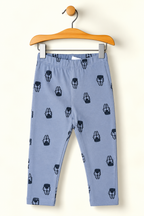 GREY SEA LION FACE PRINT RIBBED FABRIC PAJAMA TROUSER