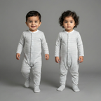 WHITE WITH GREY STRIPES FULL BODY FULL SLEEVES ROMPERS