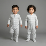 WHITE WITH GREY STRIPES FULL BODY FULL SLEEVES ROMPERS