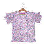Load image into Gallery viewer, PINK &amp; PURPLE ALL OVER FLOWERS PRINTED T-SHIRT TOP FOR GIRLS
