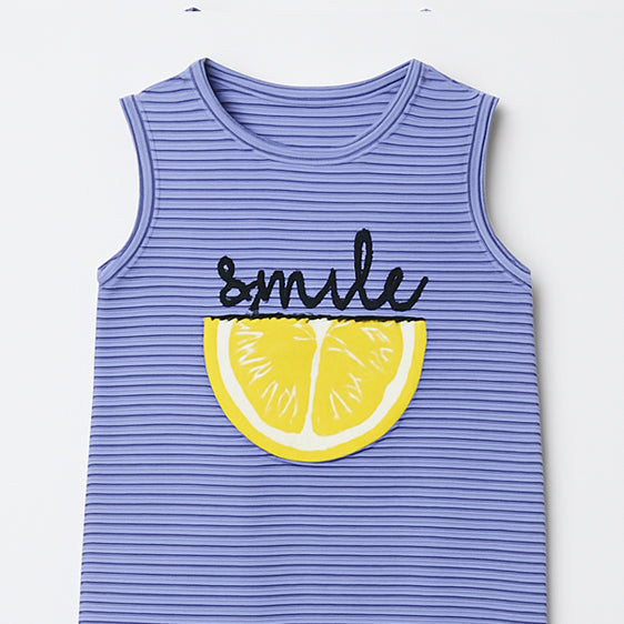 LIGHT PURPLE LEMON SMILE PRINT SLEEVES LESS FULL BODY ROMPER