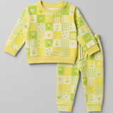 Yellow Bunny & Mix Print Fleece Fabric Suit For Winters