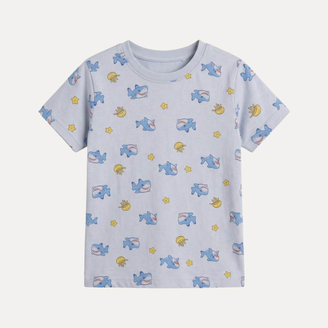 Blue Shark Print Half Sleeves T-Shirt For Boys Secondary image