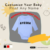CUSTOMIZE YOUR NAME PRINT ON SKY BLUE FULL SLEEVES HALF BODY ROMPER