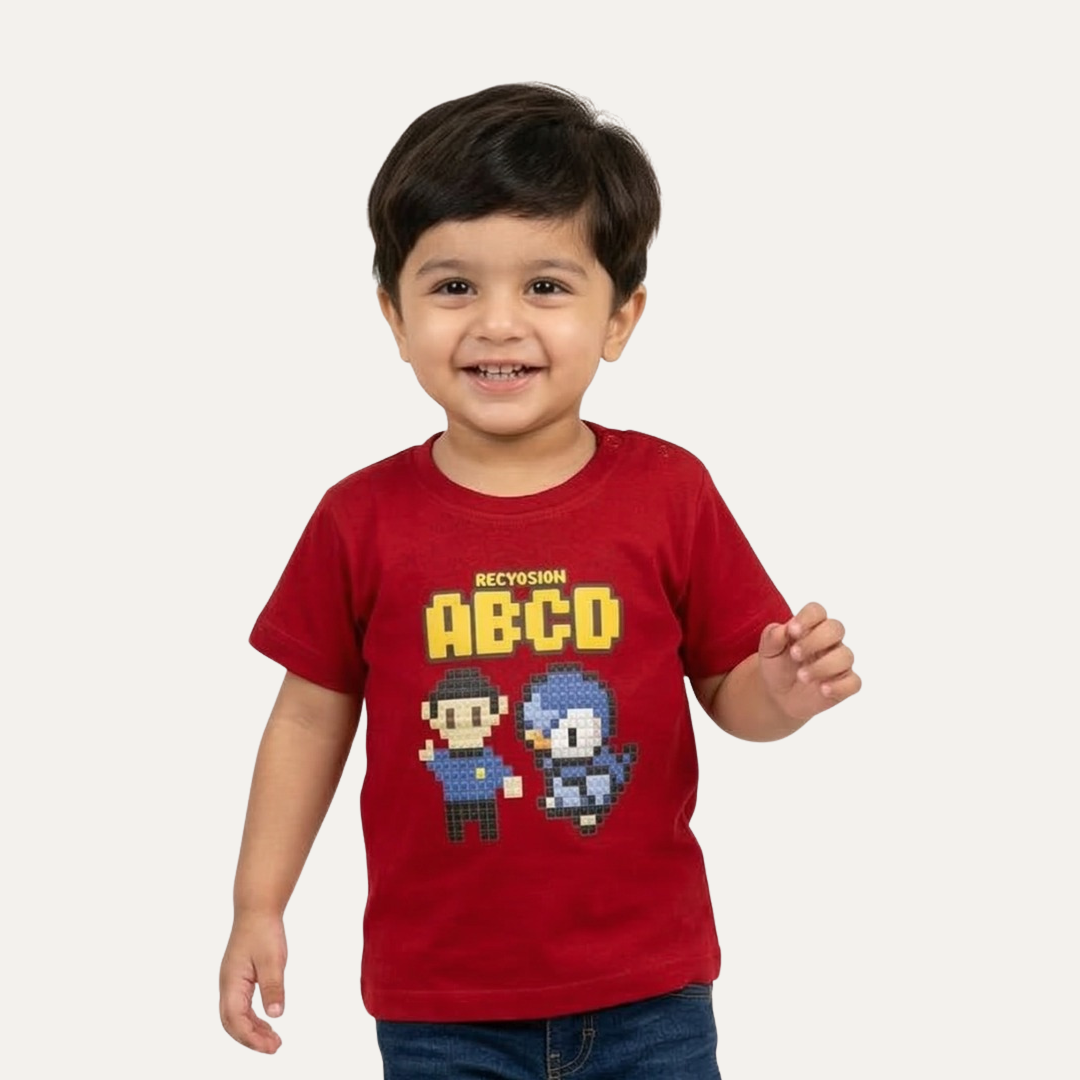 Red ABCD Print Half Sleeves T-Shirt For Boys Main image