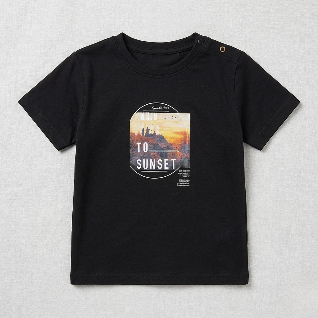 Black Sun Rise Print Half Sleeves T-Shirt For Boys Secondary image