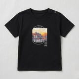 Black Sun Rise Print Half Sleeves T-Shirt For Boys