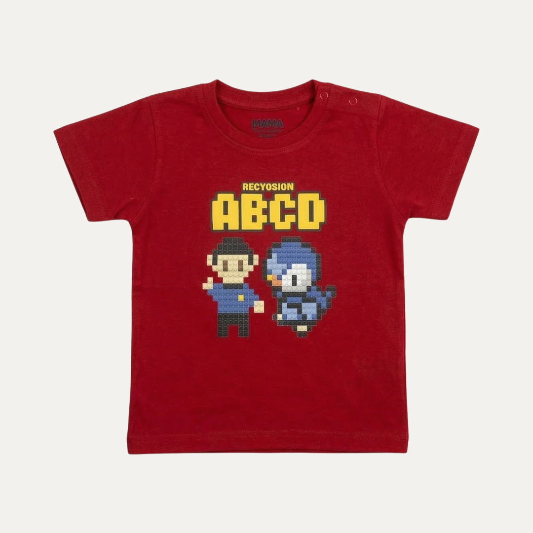 Red ABCD Print Half Sleeves T-Shirt For Boys Secondary image