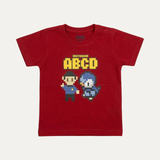 Red ABCD Print Half Sleeves T-Shirt For Boys