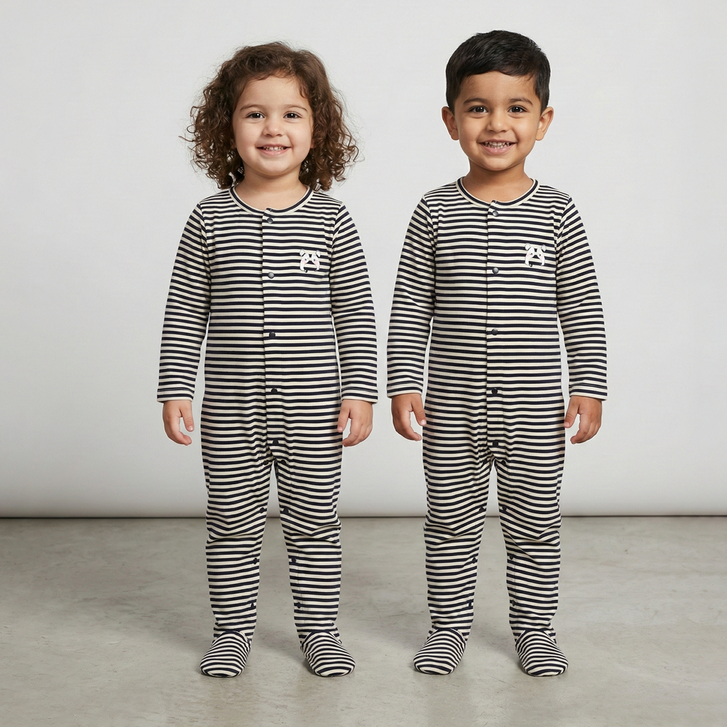 White With Black Panda Stripes Romper For Winters