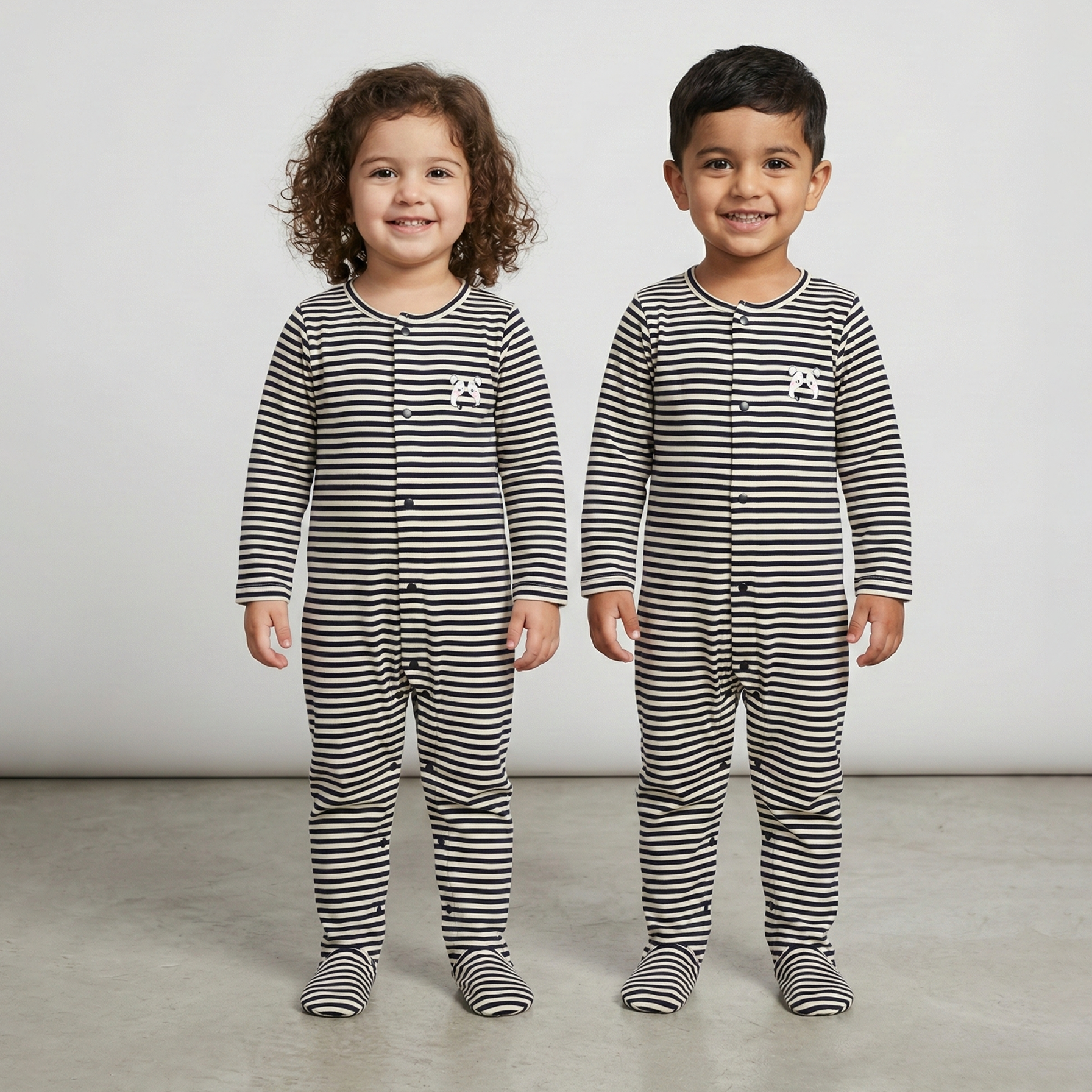 White With Black Panda Stripes Romper For Winters