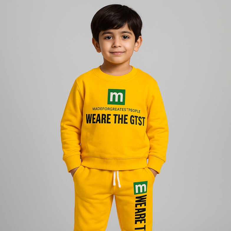 Mustard "M" Print Fleece Fabric Suit For Winters Main image