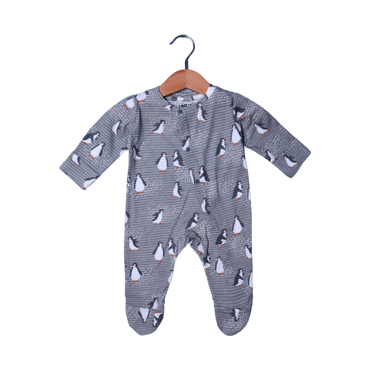 GREY WITH PENGUIN PRINT FULL BODY FULL SLEEVES ROMPERS