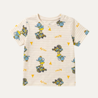 Cream Action Elephant Print Half Sleeves T-Shirt For Boys