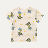 Cream Action Elephant Print Half Sleeves T-Shirt For Boys