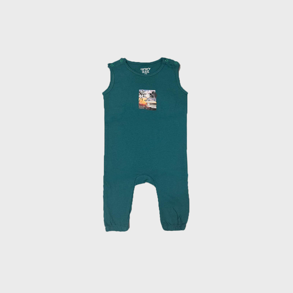 TEAL BLUE TAKE A BREAK PRINT HALF BODY ROMPER Main image