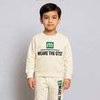 Cream "M" Print Fleece Fabric Suit For Winters